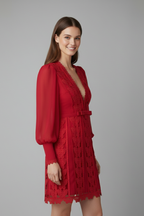 Women’s Mini Dress with V Neckline and Long Sleeves