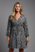 Women’s Mini Dress with V Neckline and Long Sleeves