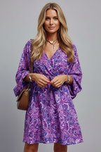 Women’s Mini Dress with V Neckline and Long Sleeves