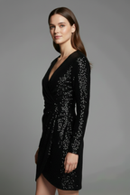 Women’s Mini Dress with V Neckline and Sequin Surface