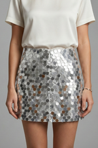 Women’s Mini Skirt with Sequin Surface and High Waist