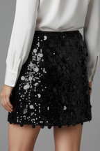 Women’s Mini Skirt with Sequinned Surface and Straight Hem