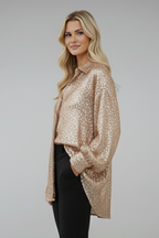 Women's Oversized Blouse with Long Sleeves and Shimmering Design