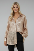 Women's Oversized Blouse with Long Sleeves and Shimmering Design