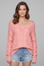 Women’s Oversized Sweater with Long Sleeves and Ribbed Cuffs