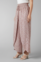 Women’s Palazzo Trousers with Elastic Waist and Patterned Surface