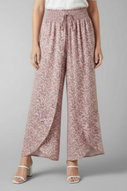 Women’s Palazzo Trousers with Elastic Waist and Patterned Surface