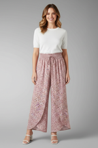 Women’s Palazzo Trousers with Elastic Waist and Patterned Surface