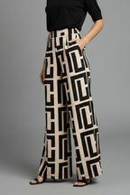 Women’s Palazzo Trousers with Graphic Print and Wide Legs