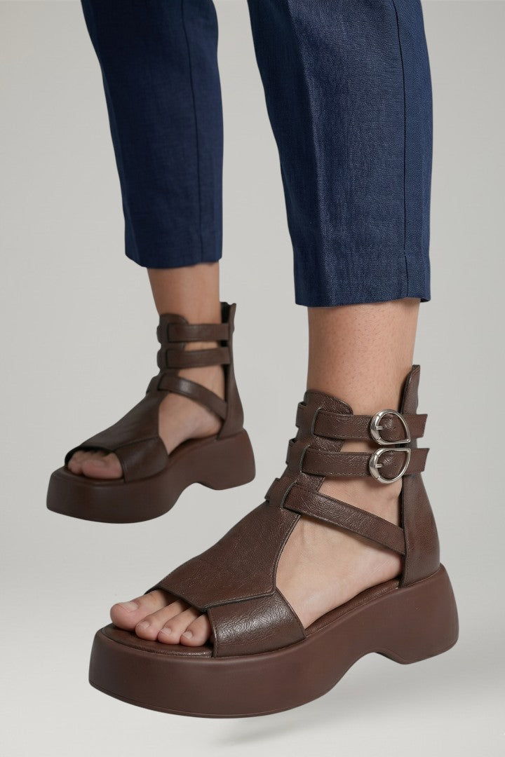 Women's Platform Sandals with Ankle Strap and Cushioned Sole