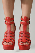Women's Platform Sandals with Leather Upper and Cushioned Insole