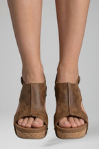 Women's Sandals with Suede Upper and Wedge Heel