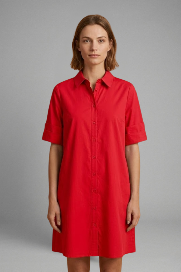 Women’s Shirt Dress with Button Closure and Side Pockets