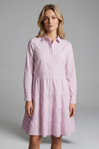 Women’s Shirt Dress with Button Closure and Tiered Skirt