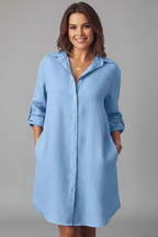 Women’s Shirt Dress with Turned Collar and Button Closure