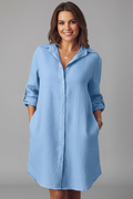 Women’s Shirt Dress with Turned Collar and Button Closure