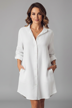 Women’s Shirt Dress with Turned Collar and Button Closure