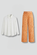 Women’s Shirt and Trousers Set with Button Closure and Straight Legs