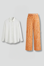 Women’s Shirt and Trousers Set with Button Closure and Straight Legs