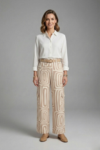Women’s Shirt and Trousers Set with Button Closure and Straight Legs