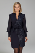 Women’s Short Dress with V Neckline and Long Sleeves