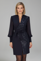 Women’s Short Dress with V Neckline and Long Sleeves