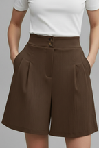 Women’s Shorts with Button Waist and Pleated Front