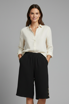 Women’s Shorts with Elastic Waist and Button Detail