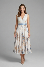 Women’s Sleeveless Dress with V-Neck and Pleated Skirt