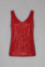 Women’s Sleeveless Top with V-Neck and Sequin Surface