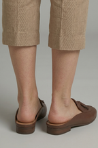 Women's Slip-On Heeled Leather Shoes with Plain Toe and TPR Sole