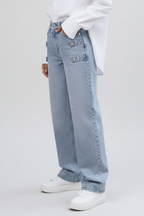 Women’s Straight-Leg Jeans with Button Fastening and Side Tabs