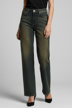 Women’s Straight-Leg Jeans with High Waist and Button Fly