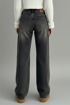 Women’s Straight Leg Jeans with Button Fly and Low Waist