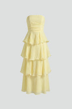 Women’s Strapless Maxi Dress with Layered Ruffles and Long Hem