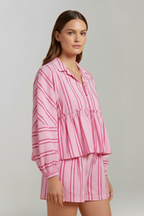 Women’s Striped Long-Sleeve Top and High-Waisted Shorts Set