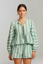 Women’s Striped Long-Sleeve Top and High-Waisted Shorts Set