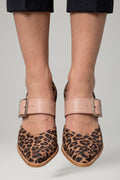 Women's Suede Sandals with Stable Heel and Patterned Upper