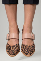 Women's Suede Sandals with Stable Heel and Patterned Upper