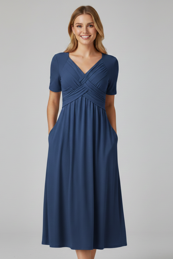 Women’s Summer Dress with V-neck and Short Sleeves
