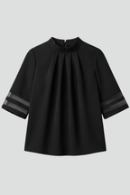 Women’s T-Shirt with High Neck and Mesh Sleeves