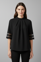Women’s T-Shirt with High Neck and Mesh Sleeves