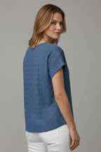 Women’s T-Shirt with Notched Neckline and Eyelet Surface