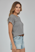 Women’s T-Shirt with Round Neckline and Openwork Surface
