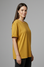 Women’s T-Shirt with Round Neckline and Rolled Sleeves