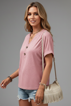 Women’s T-Shirt with V Neckline and Button Detail