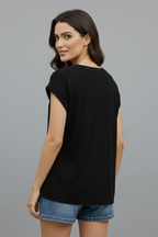 Women’s T-Shirt with V Neckline and Pleated Surface