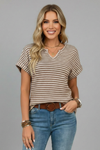 Women’s T-Shirt with V Neckline and Striped Surface