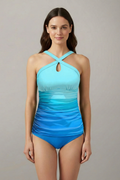 Women’s Tankini Set with Cross Neck and Ruched Front