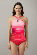 Women’s Tankini Set with Cross Neck and Ruched Front